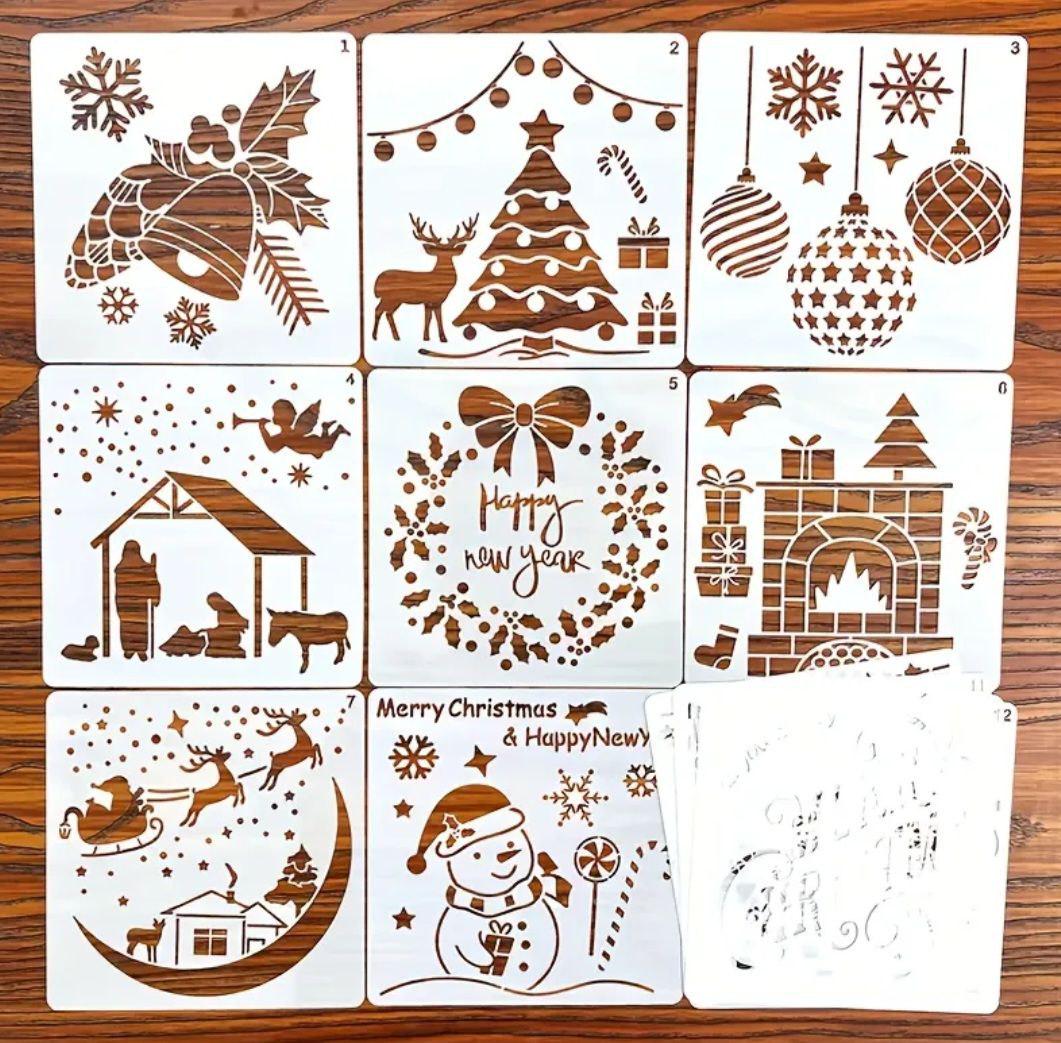 Набор трафаретов новогодних 12 шт. 10x10 см Серый (5001212) Набор трафаретов новогодних 12 шт. 10x10 см Серый (5001212)