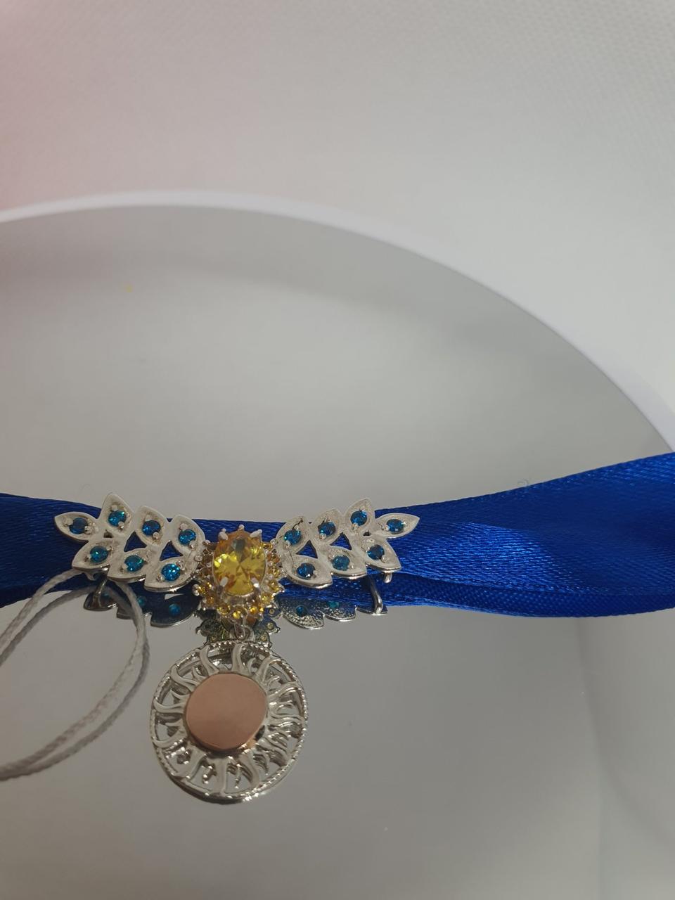 Срібний кулон підвіс на стрічку або чокер 925 проба дукач Сонце з золотом (2422041883) - фото 2