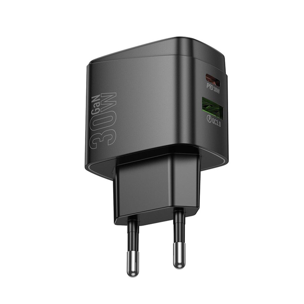 Зарядний пристрій Hoco CS61A Bright PD30W+QC3.0 Charger EU 1xUSB 1xTypeC Black (6942007638425)