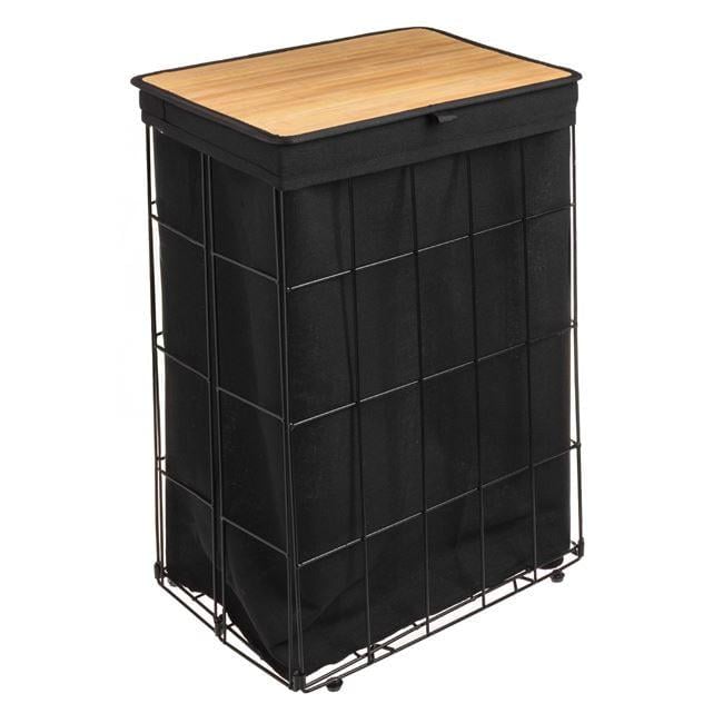 Кошик для білизни металевий з бамбуковою кришкою лофт 72 л Чорний (26969646)