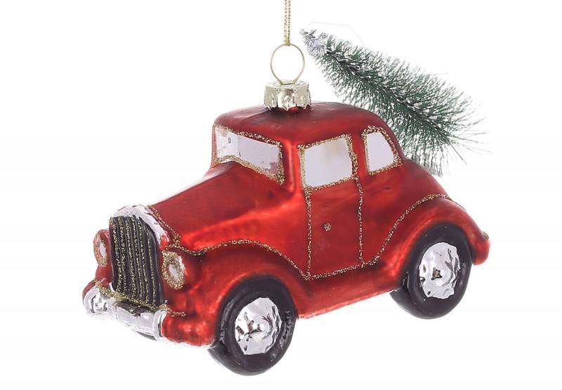 Ялинкова іграшка скляна 115139 Машина з ялинкою 12 см Червоний із золотим Ялинкова іграшка скляна 115139 Машина з ялинкою 12 см Червоний із золотим