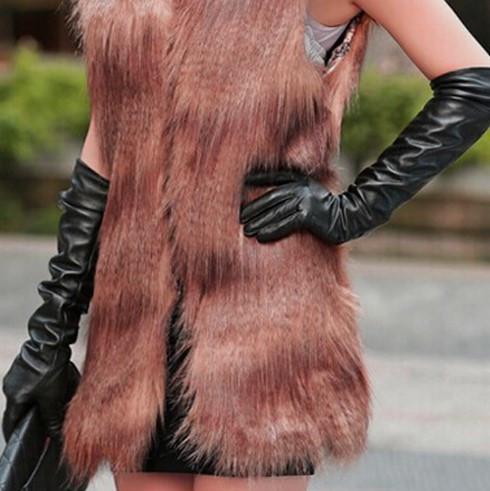 Перчатки женские высокие из экокожи S Черный (19052833) - фото 2 Перчатки женские высокие из экокожи S Черный (19052833) - фото 2