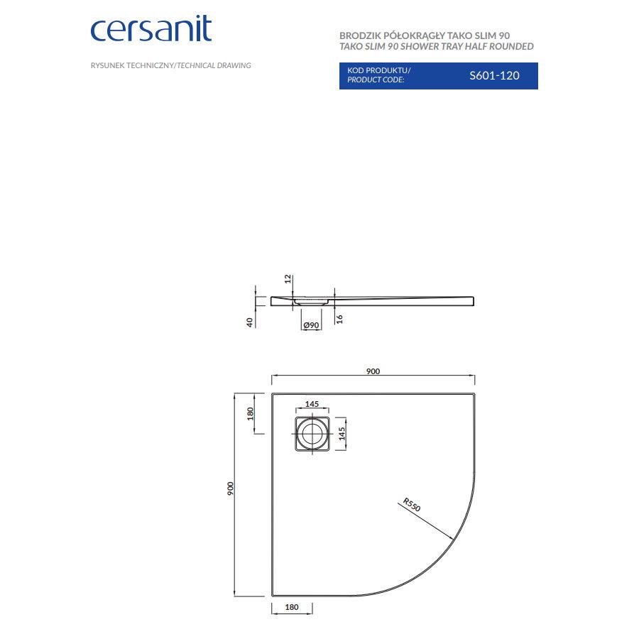 Піддон для душу Cersanit Тако Slim S601-120 акрил 90x90x4 см (174642) - фото 6 Піддон для душу Cersanit Тако Slim S601-120 акрил 90x90x4 см (174642) - фото 6