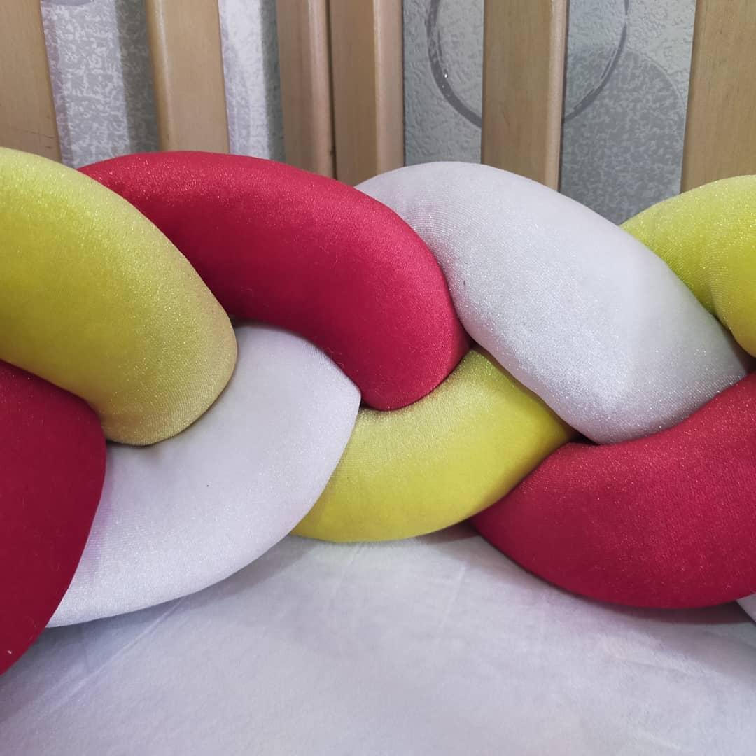 Бортик в кроватку косичка трехпрядная 120x18 см Белый/Черный (1460644959) - фото 2