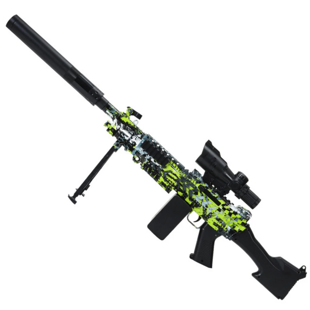 Автомат с глушителем на аккумуляторе стреляет орбизами пакет шаров/защитные очки/зарядка Зеленый