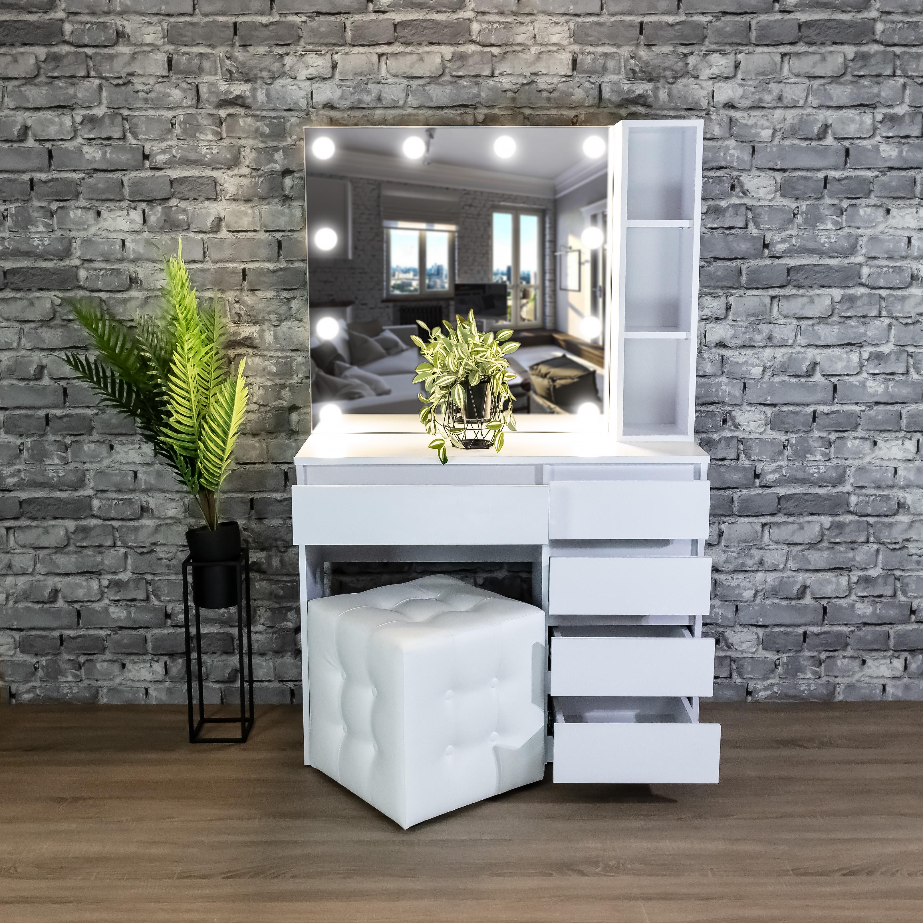 Стіл макіяжний з Led лампами та полицями 160х100х40 см Білий (03/5/9)