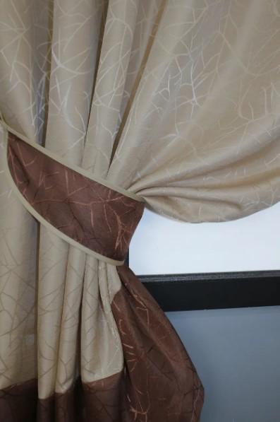 Комплект коротких штор 1,3х1,7 м 2 шт. Бежевий/Коричневий (033дк) - фото 3