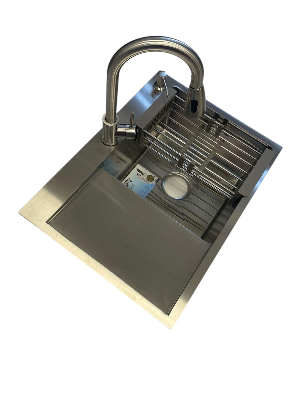 Мойка для кухни Kraft 6548 L левая/кран кухонный Kraft 3011 с вытяжным двухрежимным изливом