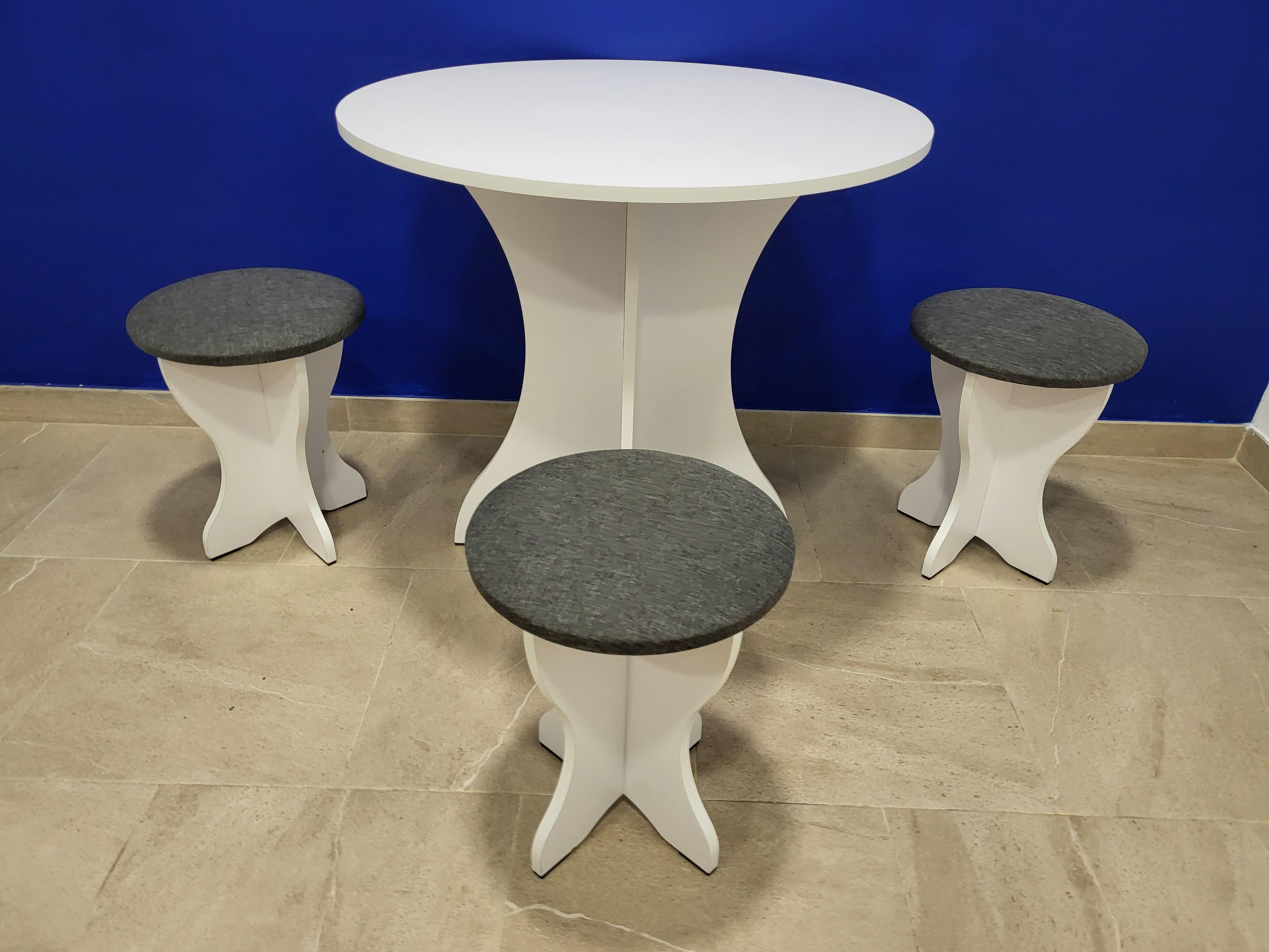 Стол круглый и 3 табурета Боярин ДСП/ткань Белый/Савана дарк грей (S3T-B-TSDG)