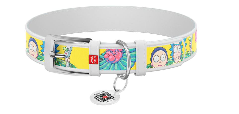 Ошейник для собак Waudog Design Год и Морти 1 с QR паспортом кожаный XL 46-60 см х 35 мм Белый (3606-0280-15)