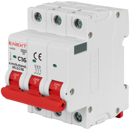 Автоматический выключатель модульный ENEXT e.mcb.stand.60.3.C16 3 фаза C 16A ток короткого замыкания 6 kA