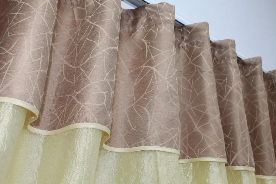 Шторки на кухню/балкон з ламбрекеном 270х170 см Світло-золотистий/Пудровий (073к) - фото 4 Шторки на кухню/балкон з ламбрекеном 270х170 см Світло-золотистий/Пудровий (073к) - фото 4
