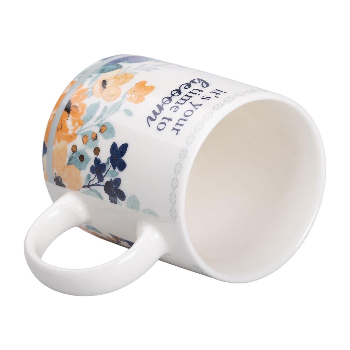 Кружка керамическая с цветочным принтом для чая и кофе 400 мл Белый (5722)