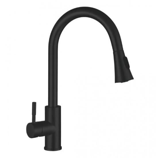 Смеситель кухонный с выдвижным изливом Черный (1006)