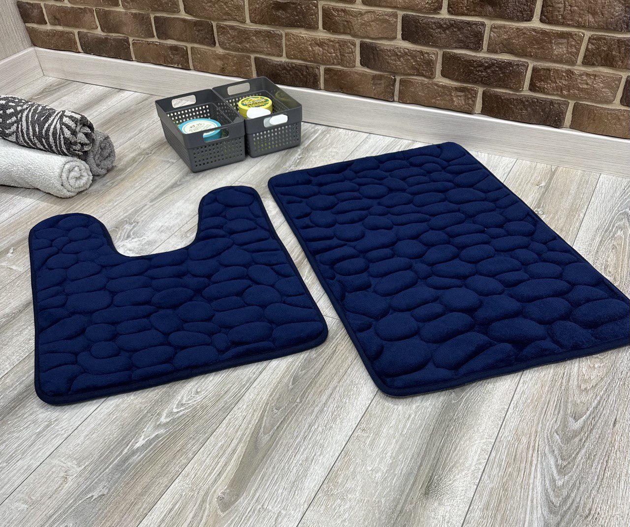Набор ковриков в ванную и туалет Stone Premium Memory Foam 2в1 80х50/60х50 см Синий (NKS0006) - фото 4 Набор ковриков в ванную и туалет Stone Premium Memory Foam 2в1 80х50/60х50 см Синий (NKS0006) - фото 4
