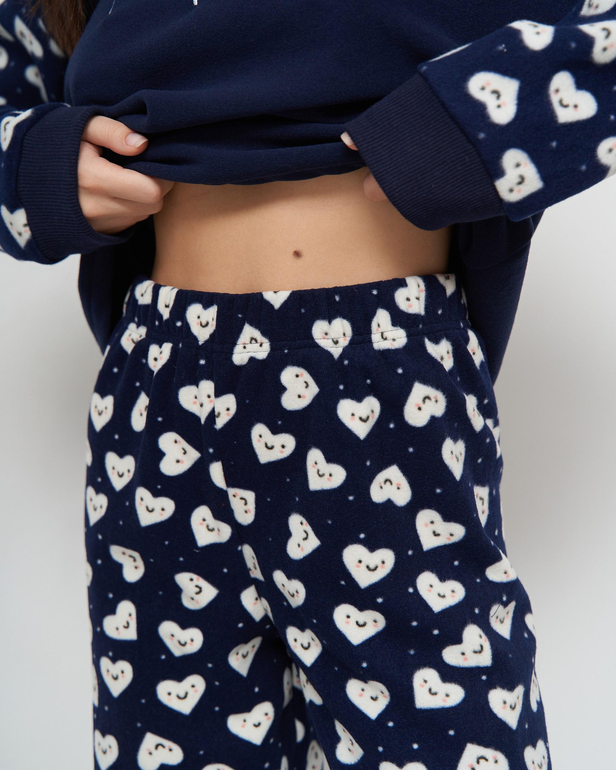 Костюм женский с брюками флис Сердечки M Темно-синий (94115) - фото 3 Костюм женский с брюками флис Сердечки M Темно-синий (94115) - фото 3