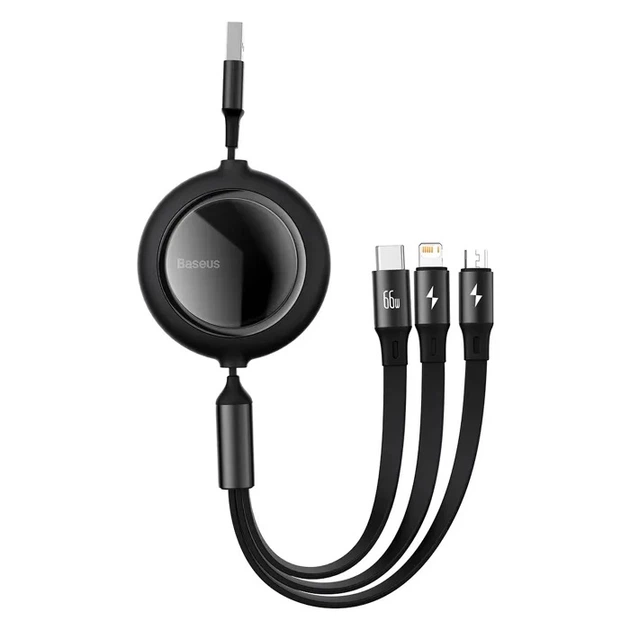 Кабель Baseus Bright Mirror 2 Series Retractable 3-in-1 Fast Charging Data Cable USB to M+L+C 66W 1,1 м (KST-CAMJ010101)