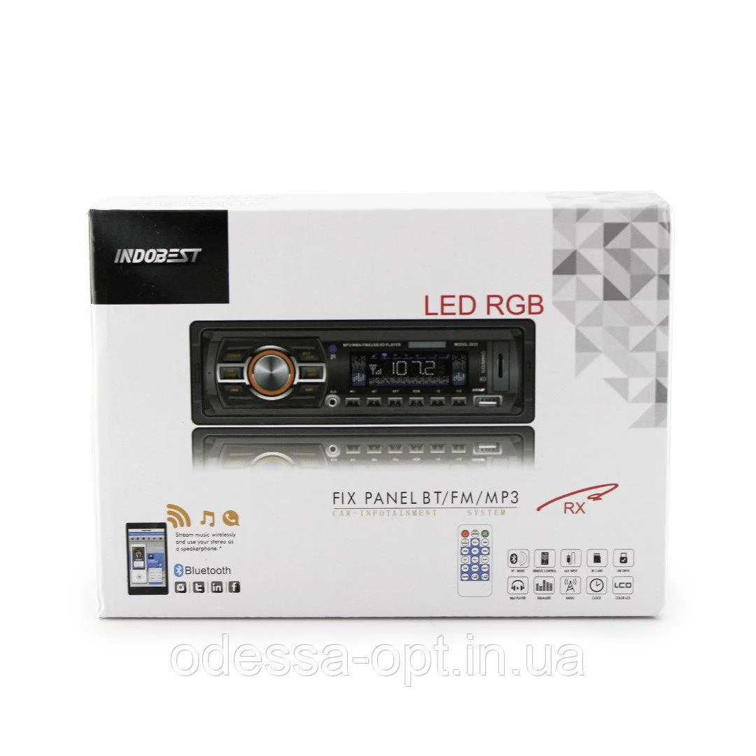 Автомагнитола с пультом Indobest MP3 с RGB подсветкой Черный - фото 3