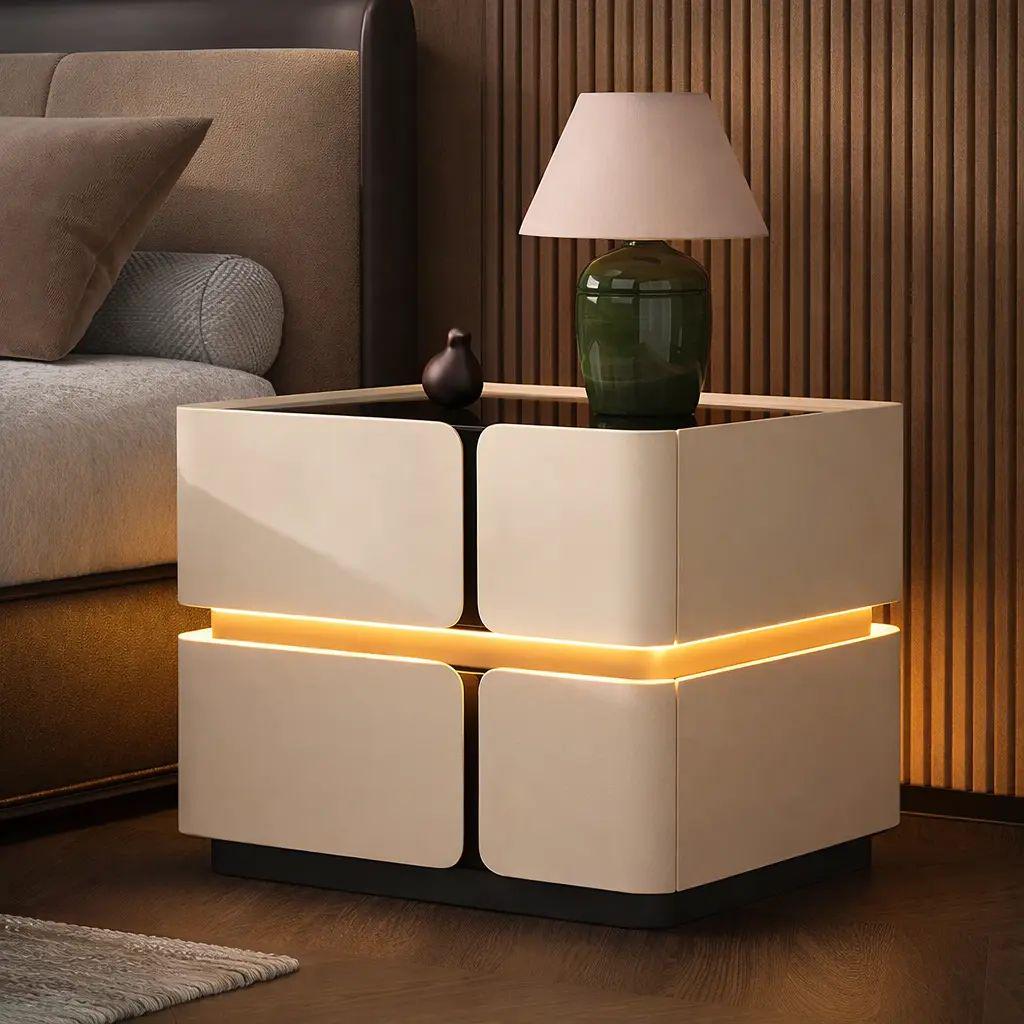 Тумба прикроватная с LED подсветкой USB датчиком освещения/беспроводной зарядкой и Bluetooth-аудио 50х50х40 см Белый