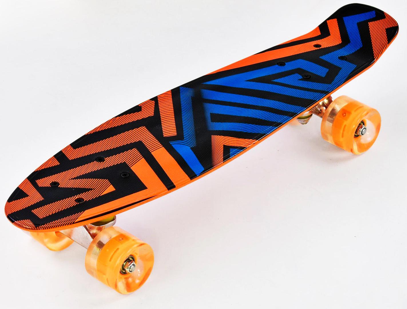 Скейт Пенні борд Best Board з PU колесами що світяться Orange/Dark Blue (74545)