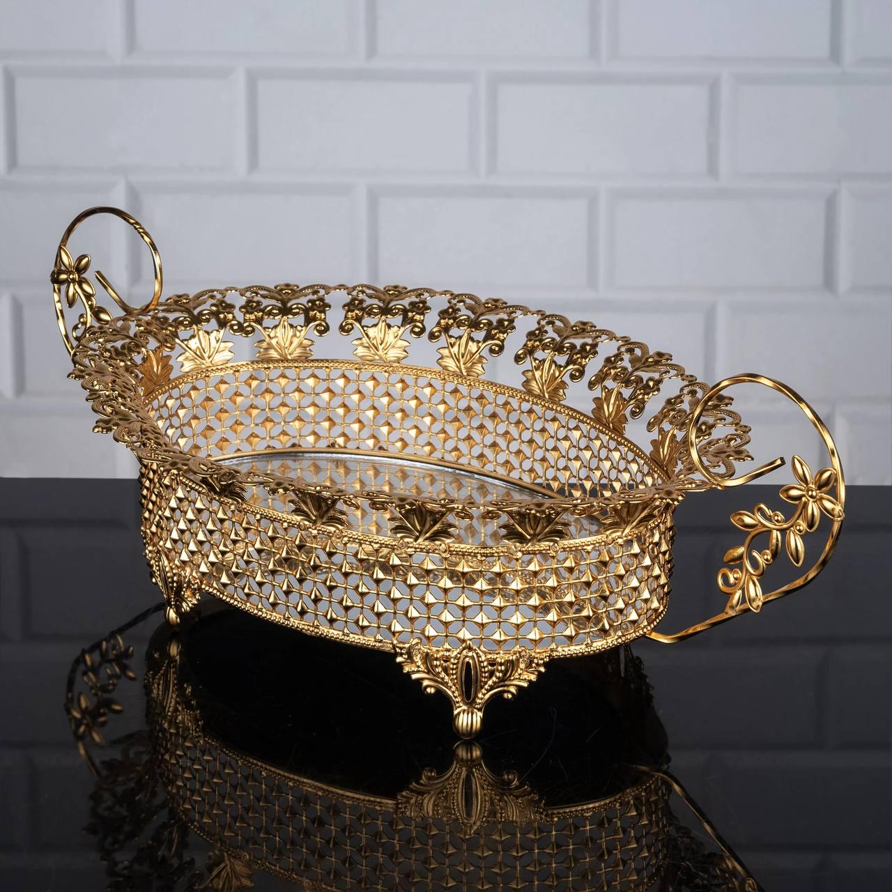 Ваза для конфет Zeyve металлическая с зеркальным основанием 30х20 см Золотой (S-MT540A)