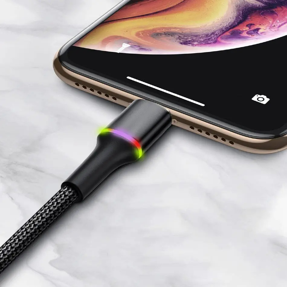 Кабель Baseus Cafule Cable USB Lightning з підсвічуванням 2,4 A 0,5 м Чорний (1896647563) - фото 2