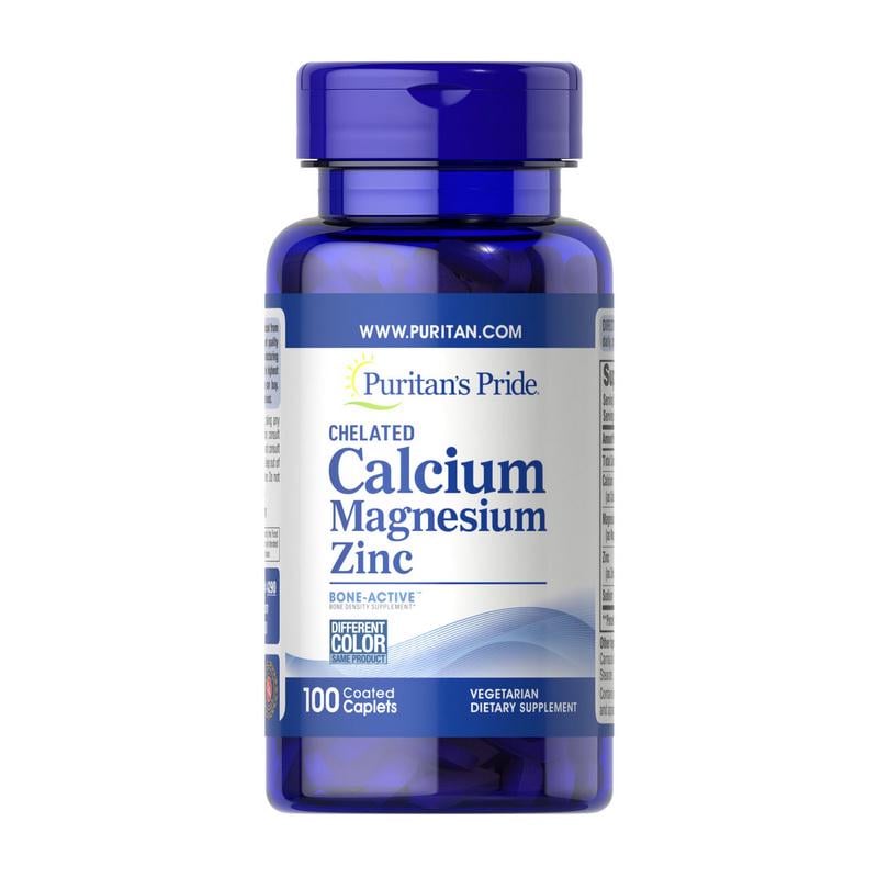 Кальций магний и цинк Puritan's Pride Chelated Calcium Magnesium Zinc 100 табл.