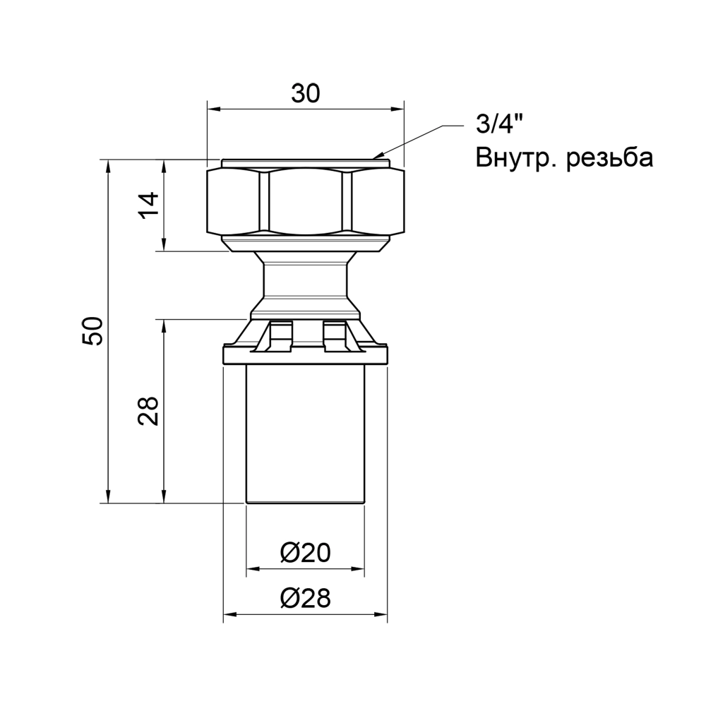 Пресс-фитинг для плоских подключений ICMA № 416 с накидной гайкой 3/4" 20х2 мм (SD00047705) - фото 6