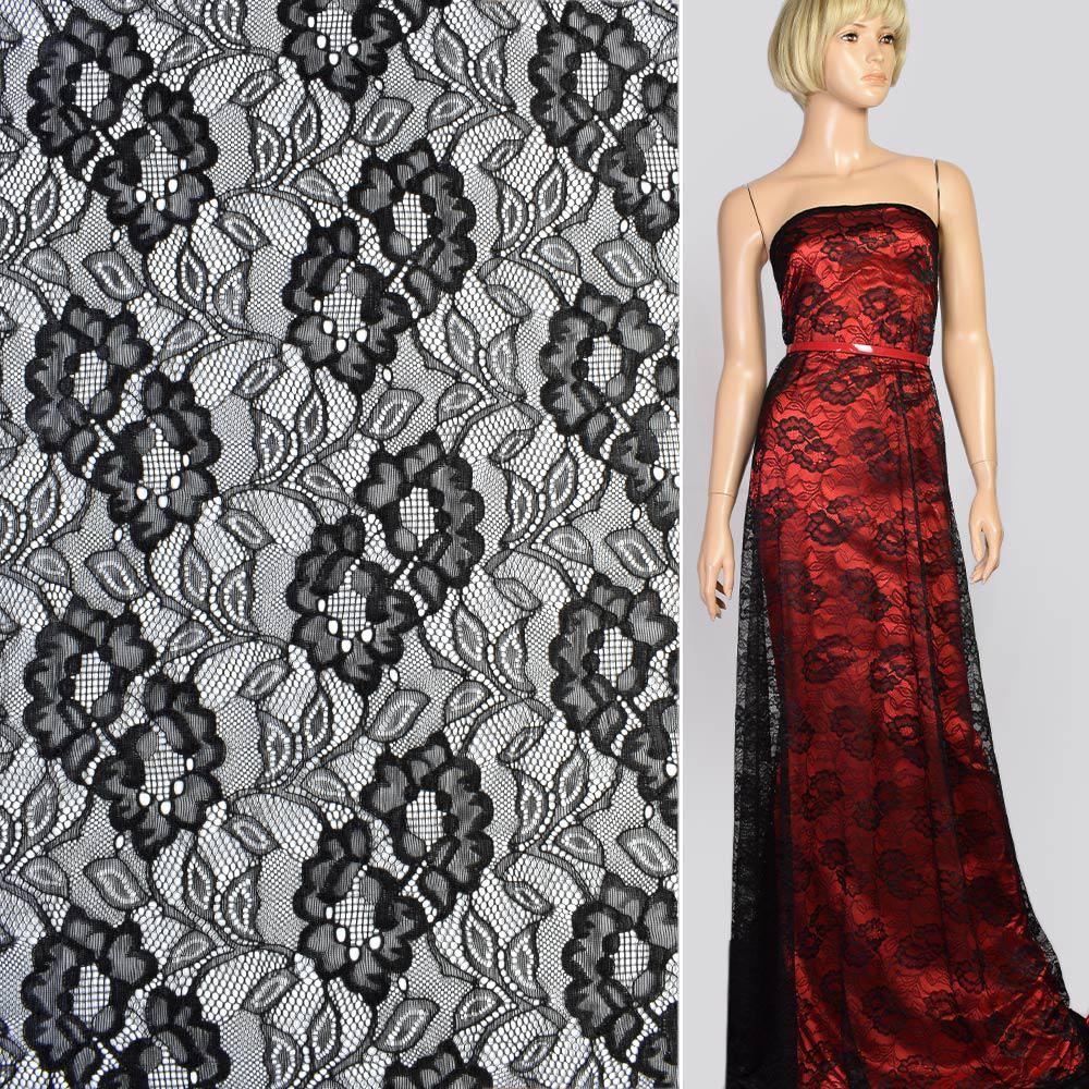 Тканина мереживне полотно стрейч квіти на сітці ширина 155 см Чорний (11135.065) - фото 2 Тканина мереживне полотно стрейч квіти на сітці ширина 155 см Чорний (11135.065) - фото 2