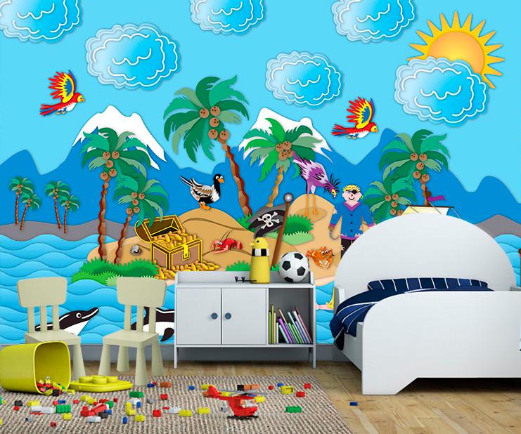 Фотообои 3D для детской комнаты Остров сокровищ