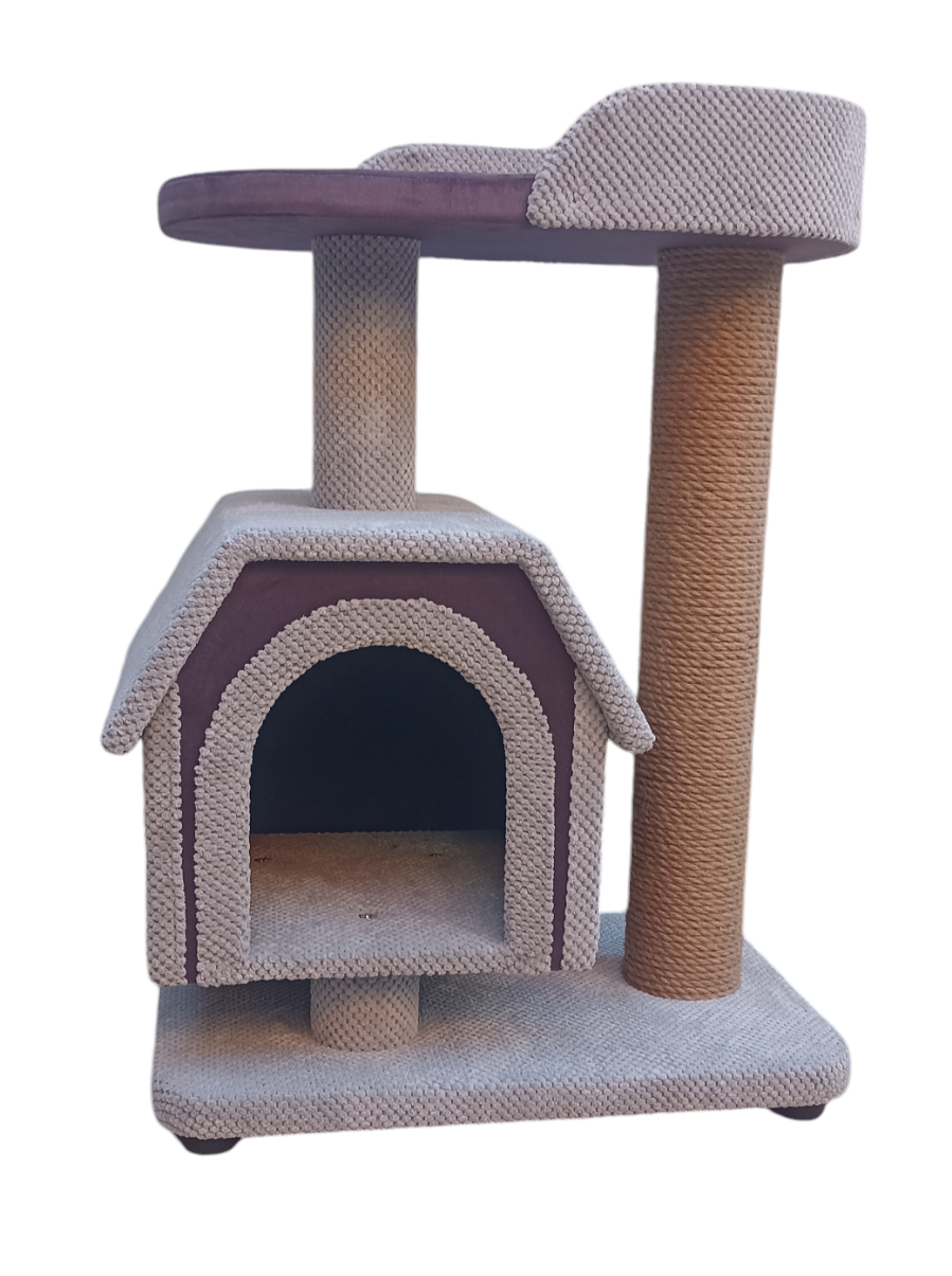 Домик для кошек с лежанкой и когтеточкой 85x60x40 см Сливово-серый