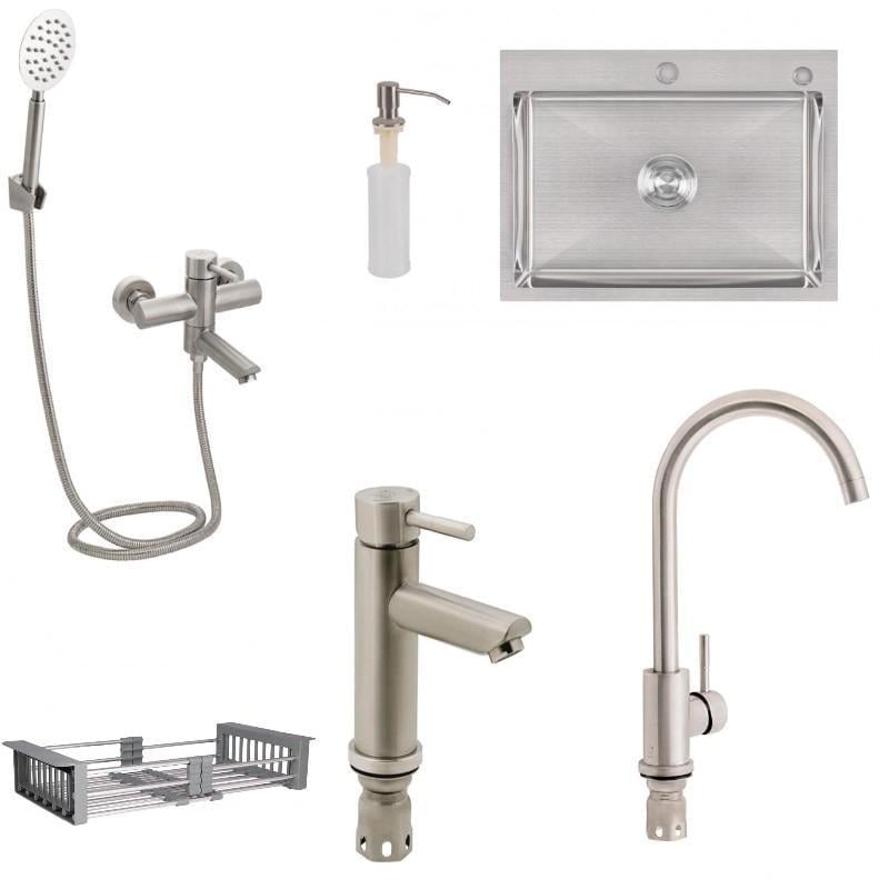 Мойка кухонная Lidz 5845/кран для кухни Lidz/кран для ванны Lidz/кран для раковины Aria 001F низкий излив