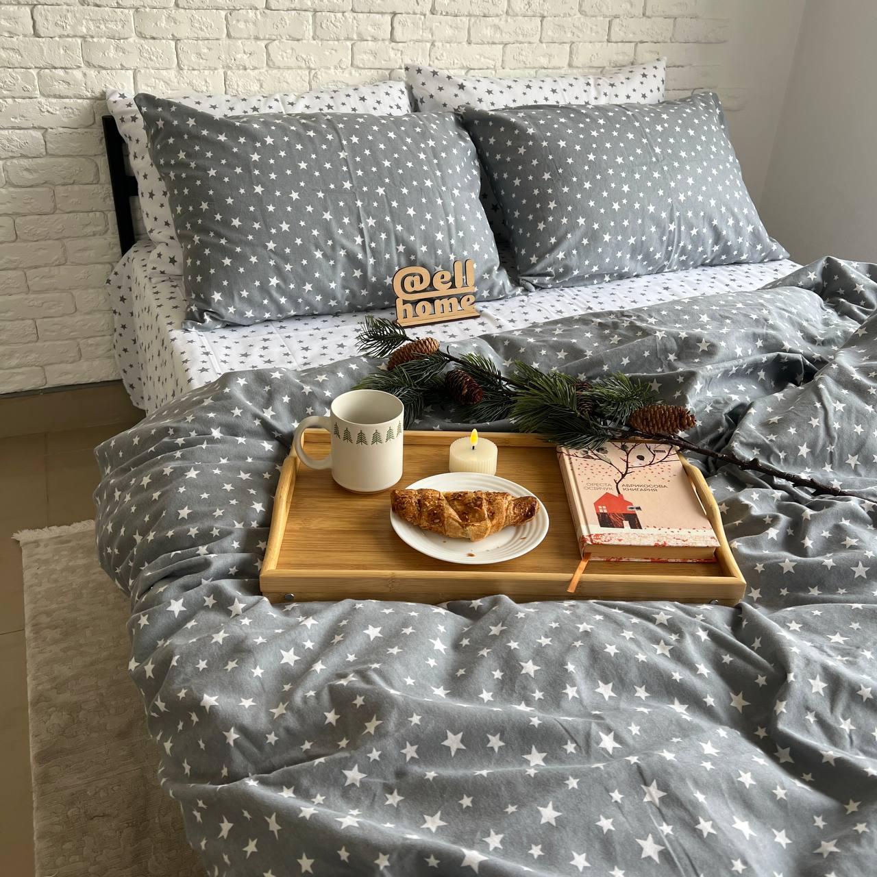 Комплект постельного белья Ell Home Звездочная фланель полуторный наволочки 50x70 см/70x70 см Серый (29288885) - фото 3 Комплект постельного белья Ell Home Звездочная фланель полуторный наволочки 50x70 см/70x70 см Серый (29288885) - фото 3