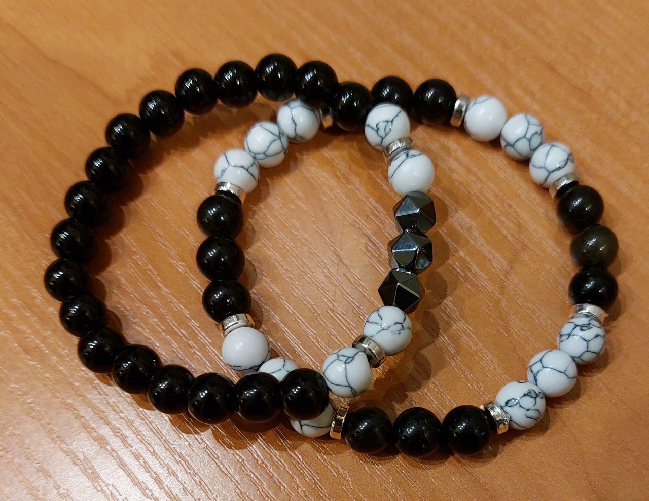 Браслеты LITAURS из натурального камня агат/говлит/гематит d 8 мм М 15-17 см Черный (250211) - фото 6