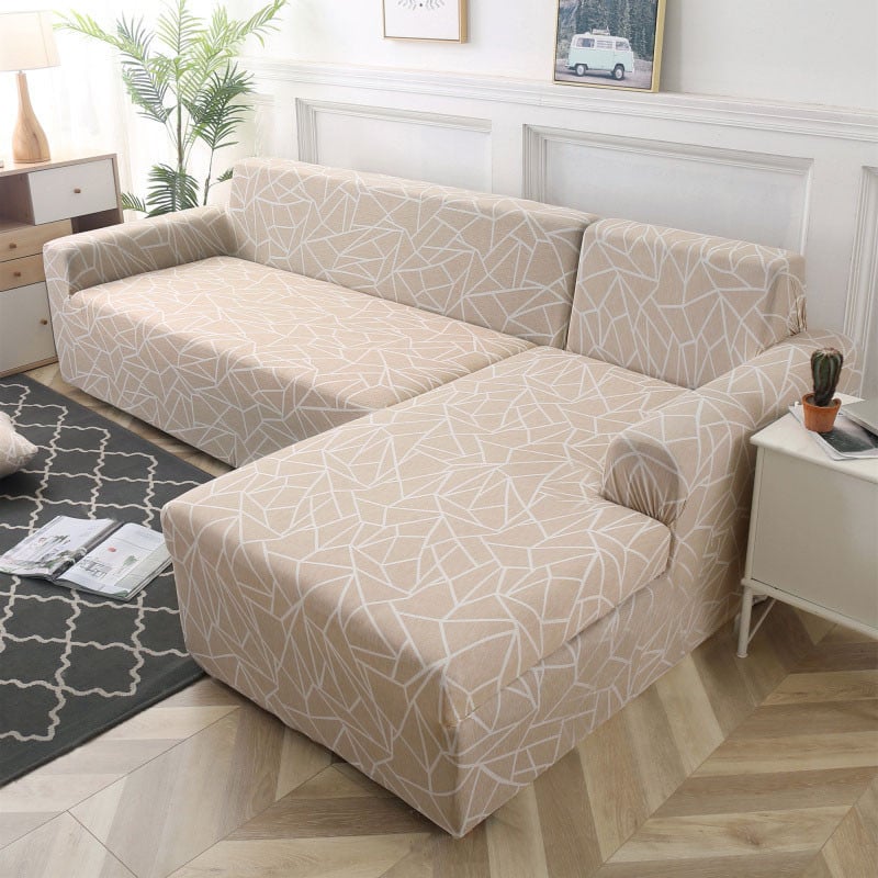 Чехол на угловой диван Homytex набор 3.2 Геометрия Бежевый (6-14706)