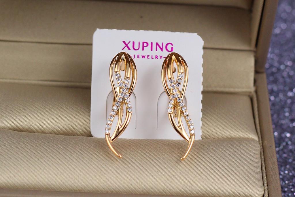 Серьги Xuping Jewelry петелька с фианитами 2,7 см Золотистый (2629127181) - фото 3