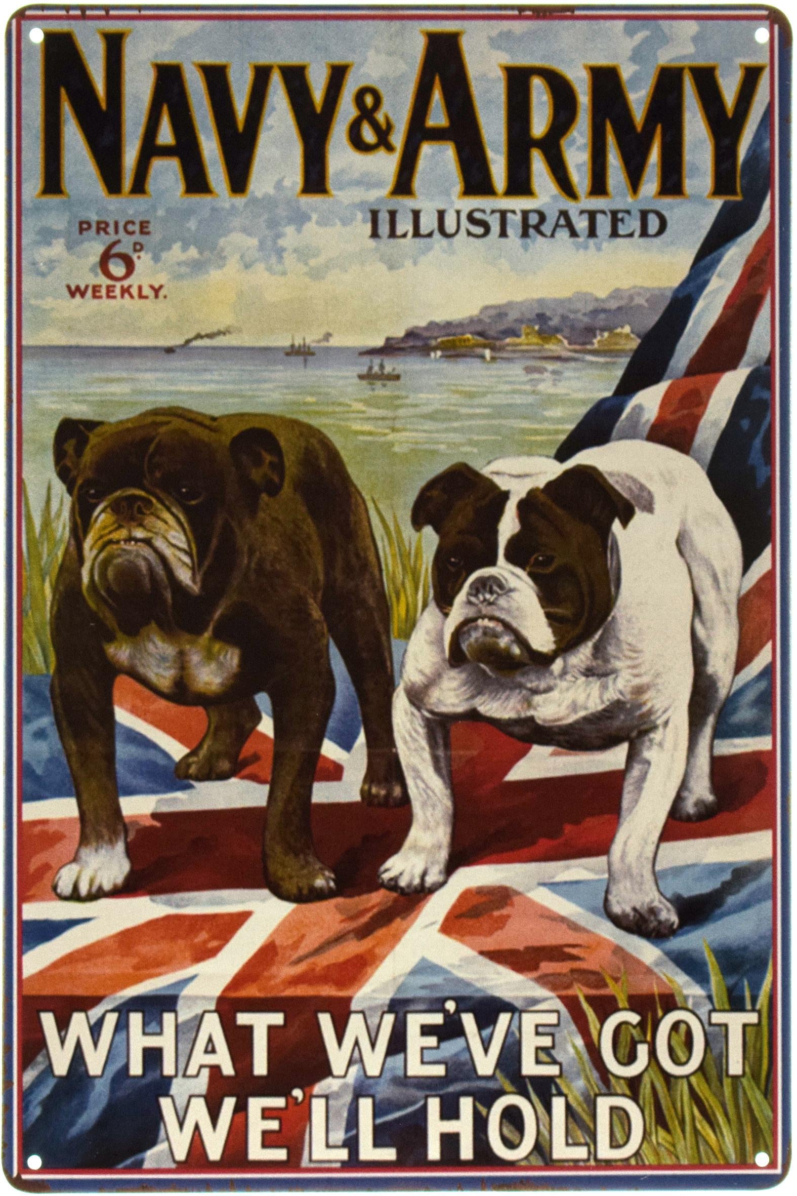 Табличка металлическая Английские Бульдоги/English Bulldogs Navy & Army 20x30 см