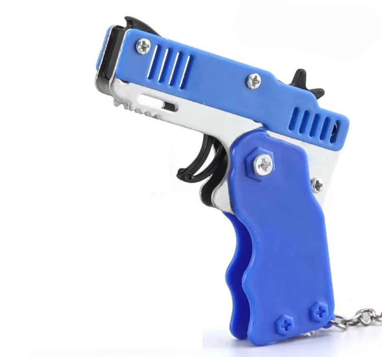 Пістолет-брелок складаний стріляє гумками 60 шт. гумок Синій (0153)