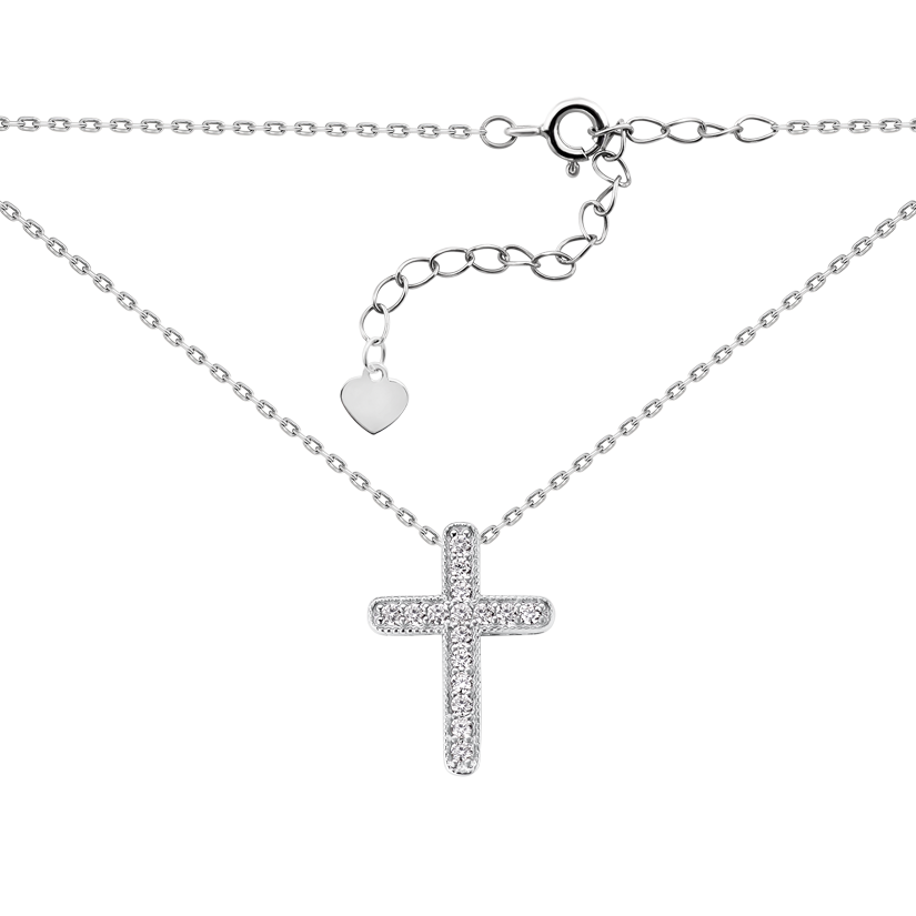 Колье серебряное маленький Крест с белыми фианитами на тонкой цепочке
