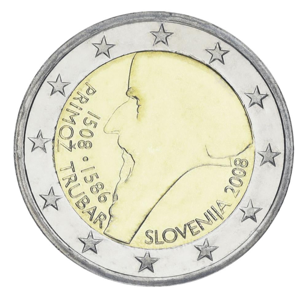 Колекційна монета Словенія 2 євро 2008 року Прімож Трубар UNC (KM#80)