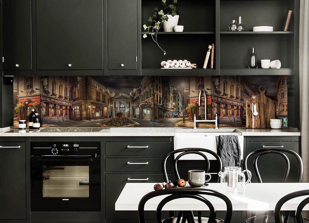 Кухонный фартук Город мультфильм нарисованный из самоклеющейся виниловой пленки 60х300 см Коричневый