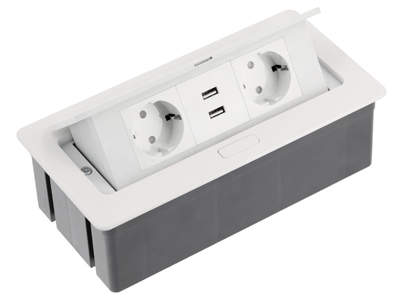 Блок розетковий врізний GTV SOFT 2 розетки Schuko 2xUSB кабель 1,5 м Білий (5097)