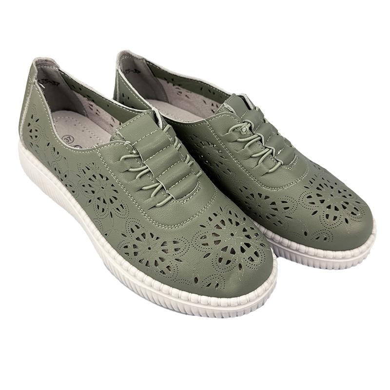 Мокасини жіночі перфорована шкіра 2035 p. 39 24,5 см Зелений