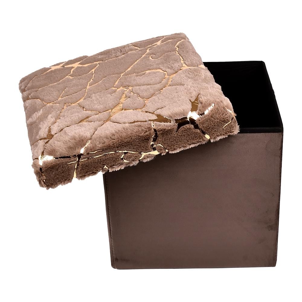 Складаний тумба-пуф Stenson Golden Cracks 35x35x33 см Коричневий/Золотий (627779)