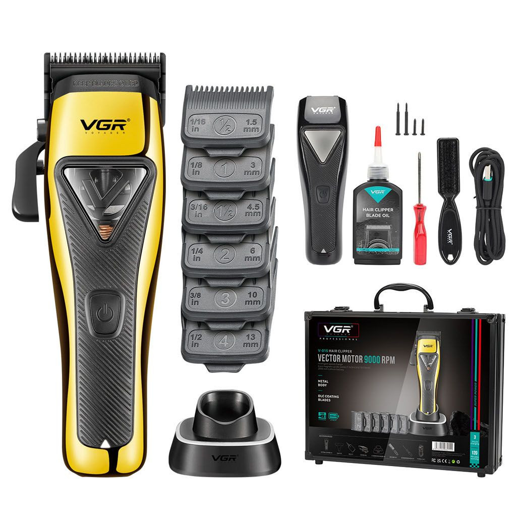 Машинка для стрижки VGR V‑015 6 магнітних насадок LED-дисплей та підставка (401106)