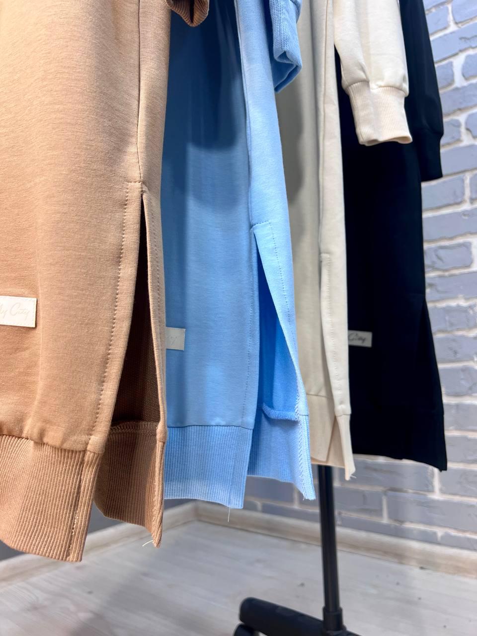 Платье женское MY CITY 8211 спортивное средняя длина разрезы снизу резинка двунитка OS Молочный (1882) - фото 9