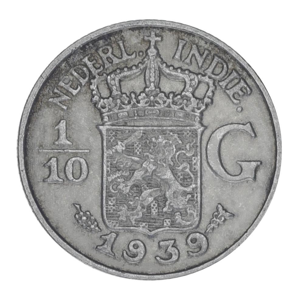 Коллекционная монета Нидерландская Индия 1/10 гульдена 1939 г. F-VF Ag 720 1,25 г (М22141)