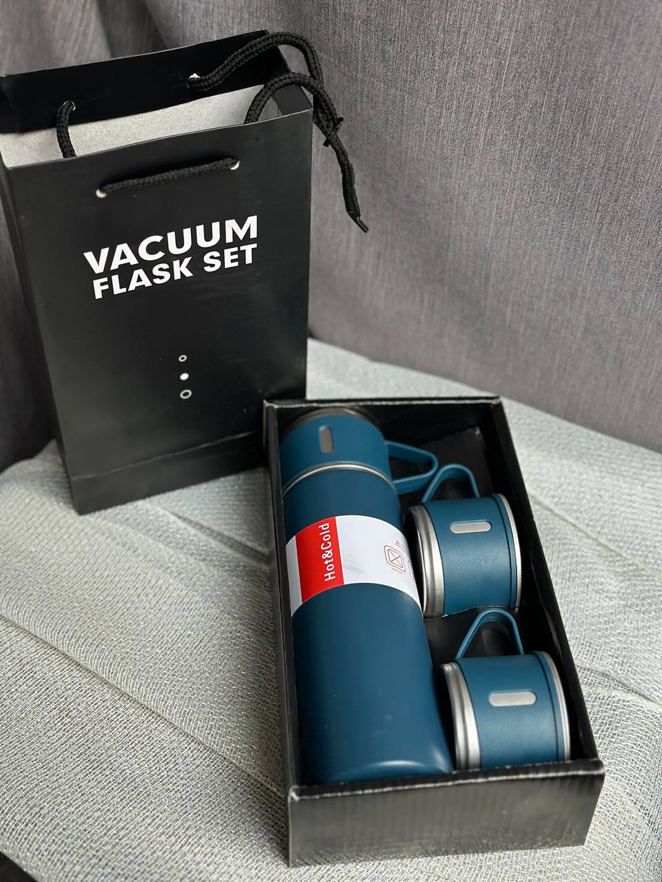 Термос Vacuum Bottle нержавіюча сталь з 3 кухлями у подарунковому пакеті 500 мл Синій (23100969)