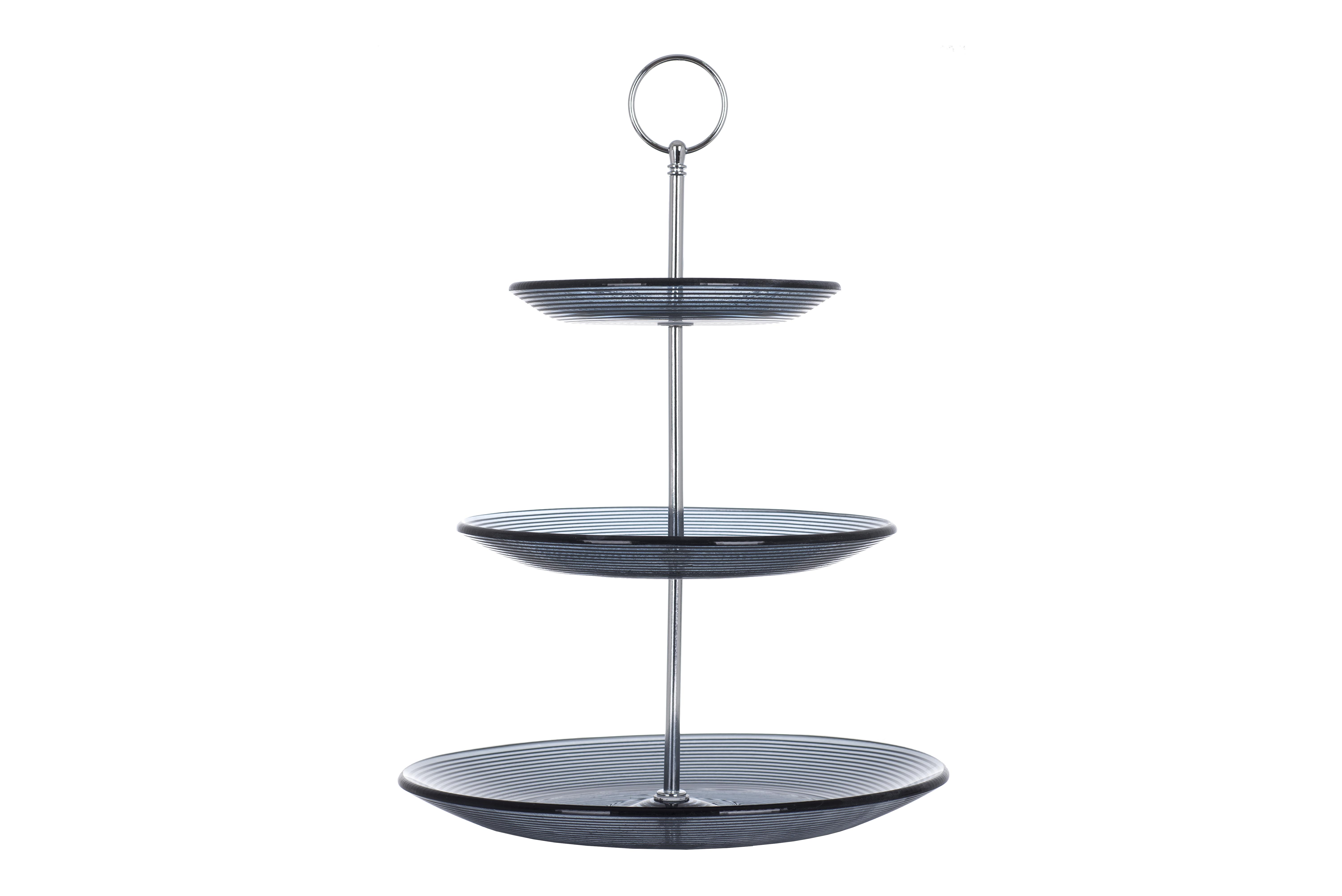 Фруктовница VIVA Monaco Black трехъярусная стеклянная 25/20/15 см (S3020T/S3-Black)