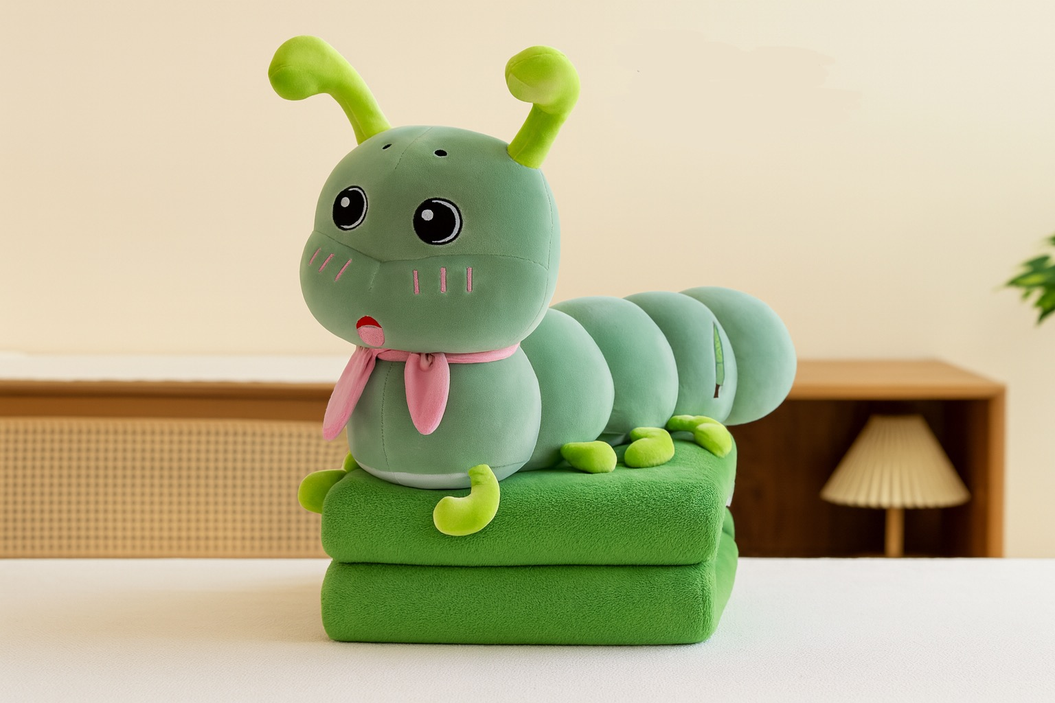 Игрушка-подушка с пледом Милая гусеница 3в1 Зеленый (MH-7227green) - фото 4